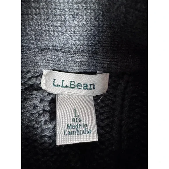 LL Bean Cable Knit Cardigan Women's Large Gray 100% Cotton Full Button Front - Picture 5 of 10
